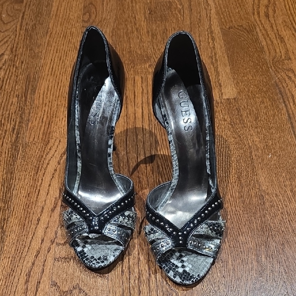 GUESS Black and Silver Glam Heels